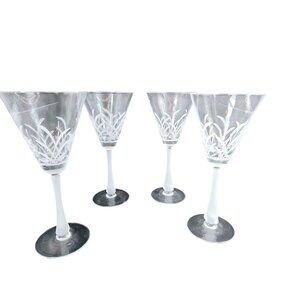Vintage Mikasa Wind Drift Crystal Wine Goblets Glasses Set Of 4 1980s Stemware